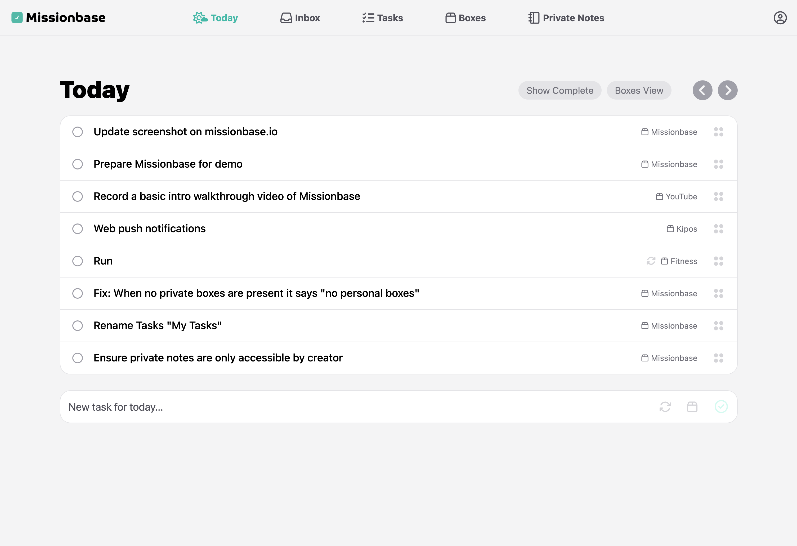 Missionbase interface screenshot